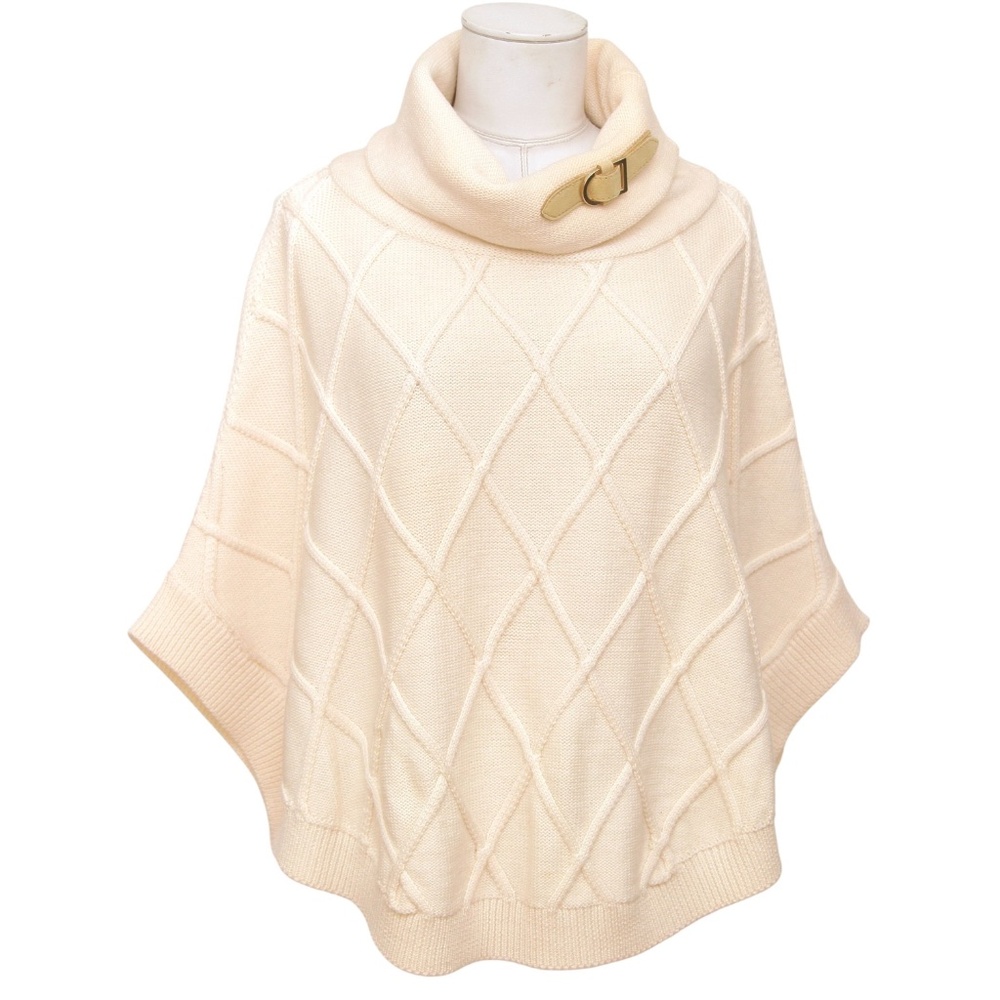 DISMERO IVORY PONCHO WOOL COWL NECK PULLOVER IVORY WOOL SZ M $399